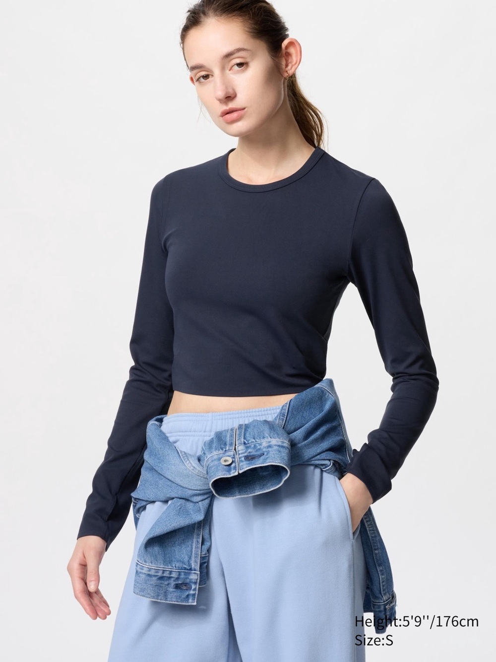 Uniqlo Long-Sleeve Navy Crop Top - Women's